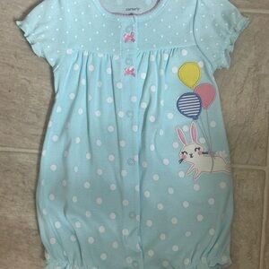 Carter's Snap Up One Piece with Ruffle Sleeves & legs with balloons & a rabbit